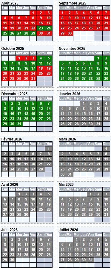 Disponibilites de aout 2025 a decembre 2027
